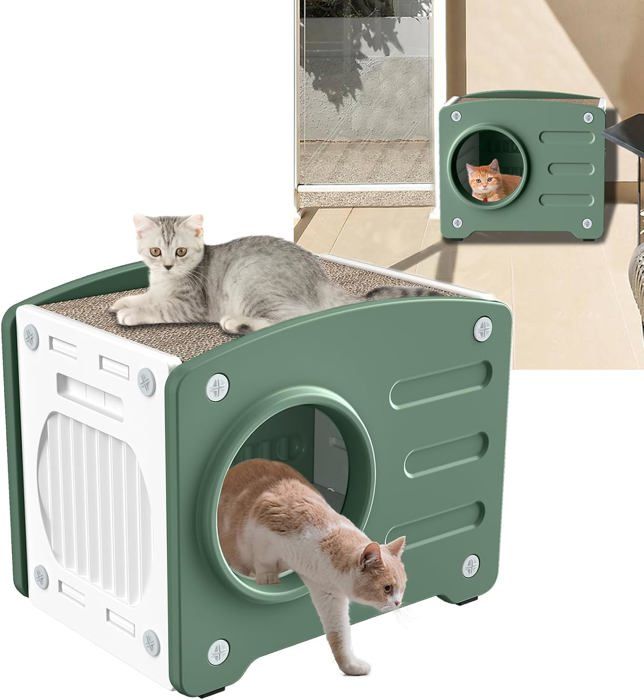 Meilleurs prix pour LILIIN Niche pour Chat d'extérieur, Maison pour Chat résistante à l'hiver pour l'extérieur avec griffoir, 55,3 x 40,5 x 46 cm