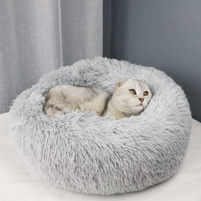 Comparer les prix de Panier pour chat chien Lit moelleux rond pour Chat et Chien Confortable Coussin Chaud 60 cm Lit Gris avec Fond Antidérapant