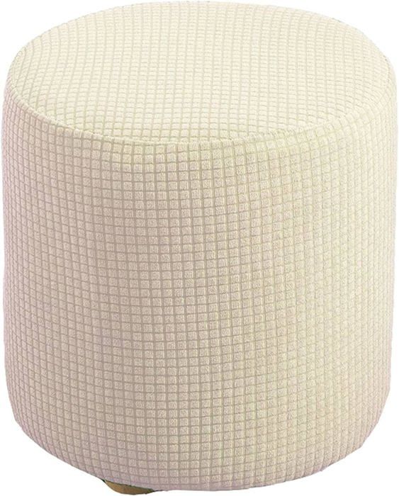 Housse de Pouf Ottomane Carrée/Rond Extensible Housses de Repose-Pieds en Doux pour avec Fond élastique (blanc laiteux 30x30cm)