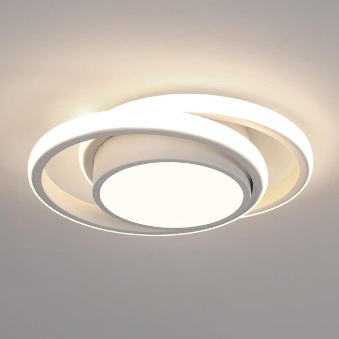 DORLINK Plafonnier LED Double Cercle 32W - Lumière Neutre 4000K avec Variateur Aluminium FerBlanc (27x22x6cm) - Moderne Salon