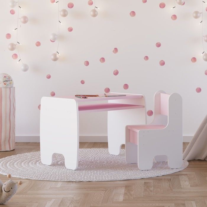 Ensemble TIMI – Table avec chaise – Couleur rose et blanche – Pour chambre denfant