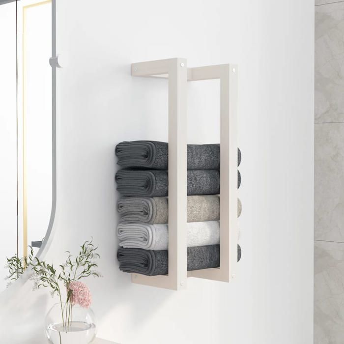 Prix bas - Porte-serviette - Étagère salle de bain - Blanc 23x18x60 cm Bois de pin massif （940632645145)