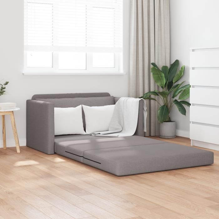 Canapé-lit 2 en 1 Loveseat 2 places Taupe 124x71x78 cm en tissu - Style scandinave