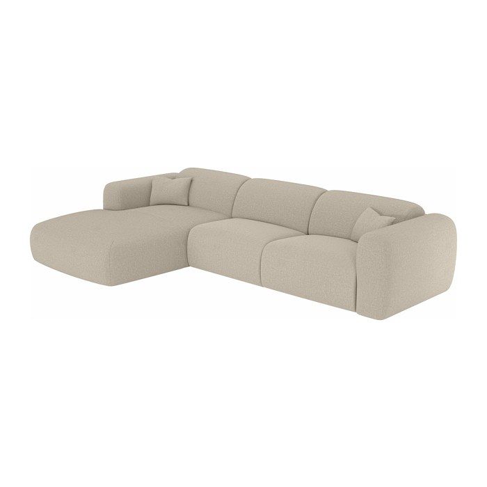 Grand canapé dangle gauche convertible express en tissu chiné beige - Couchage 140 cm - Matelas 13 cm mémoire de forme POGNI