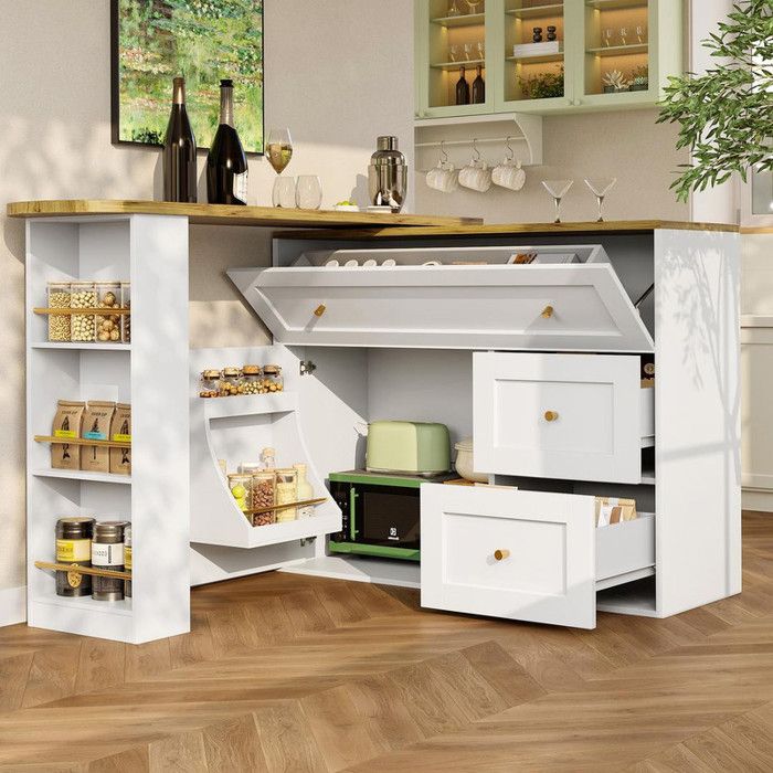 Buffet de cuisine 138-204 × 39 × 105 cm avec table de bar extensible Buffet bas avec étagère à snacks Buffet salon en blanc