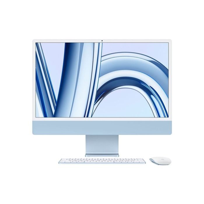 iMac Apple 24 écran retina 45K 512 Go SSD 8 Go RAM Puce M3 CPU 8 cœurs GPU 10 cœurs Bleu Reconditionné