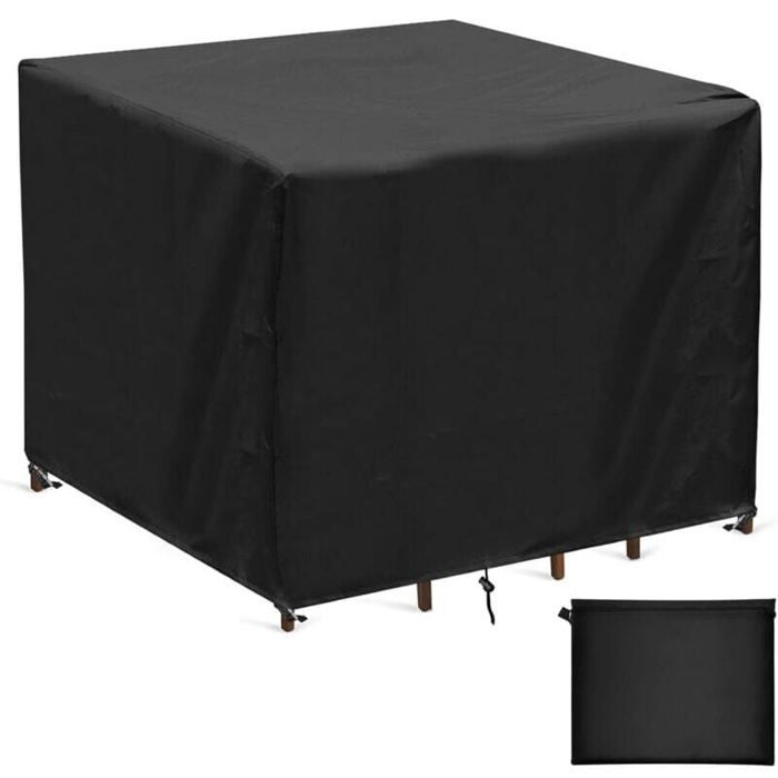 Housse de table et chaises de jardin - PZCC - 90x90x90 cm - 420D Oxford - Imperméable 100% - Cordon serrage
