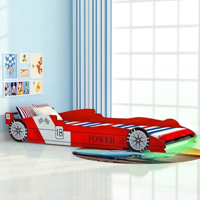 Lit enfant voiture JILLE - - Sommier à latt Lit voiture de course pour enfants avec LED 90x200cm Rouge ABHT 7746831