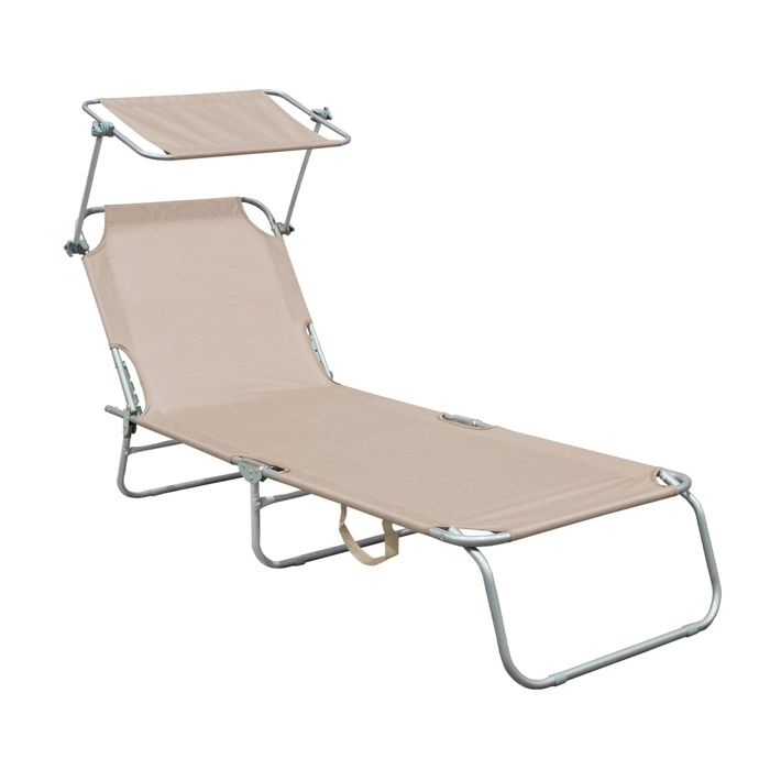 Aga bain de soleil transat beige pliable en acier avec un para-soleil