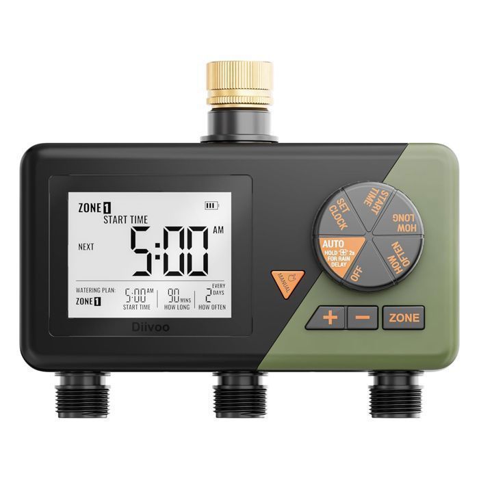 Diivoo Programmateur darrosage 3 Voies Connecteur en Laiton arrosage automatique programmable dirrigation pour Jardin