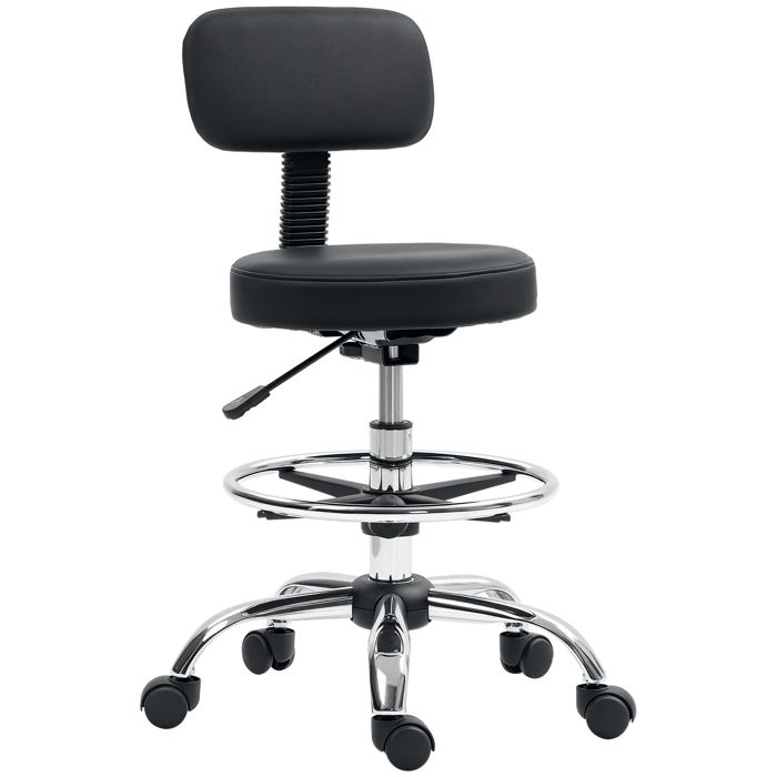 Tabouret de bureau - HOMCOM - repose-pieds réglable hauteur réglable pivotante 360° - cuir synthétique - 52x52x92cm - noir