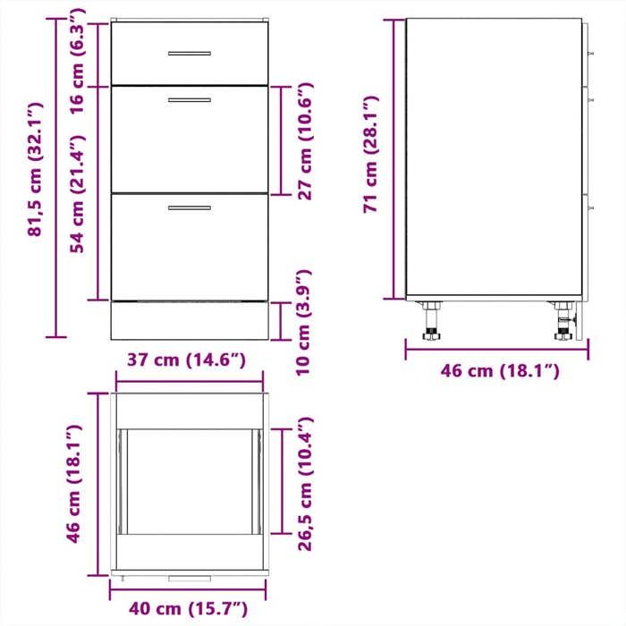 Remise 2026®Caisson de cuisine Gris - Meuble bas de cuisine - Armoire à vitrine - Lyon - avec rangement - gris béton - 40x46x81