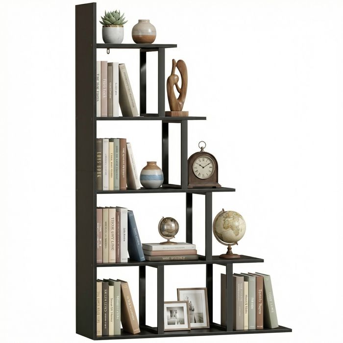 Bibliothèque - HOMCOM - style industriel - en escalier 5 étagères - Panneaux de particule - 102x30x160cm - noir