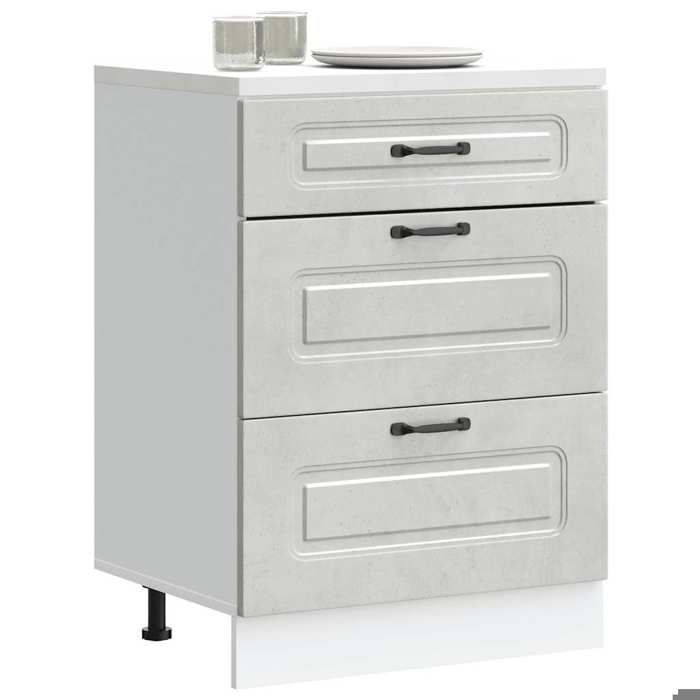 Cabinet de cuisine 1 PC Buffet Cuisine vaisselier Kalmar gris béton bois dingénierie 60x46x81.5 cm A12910
