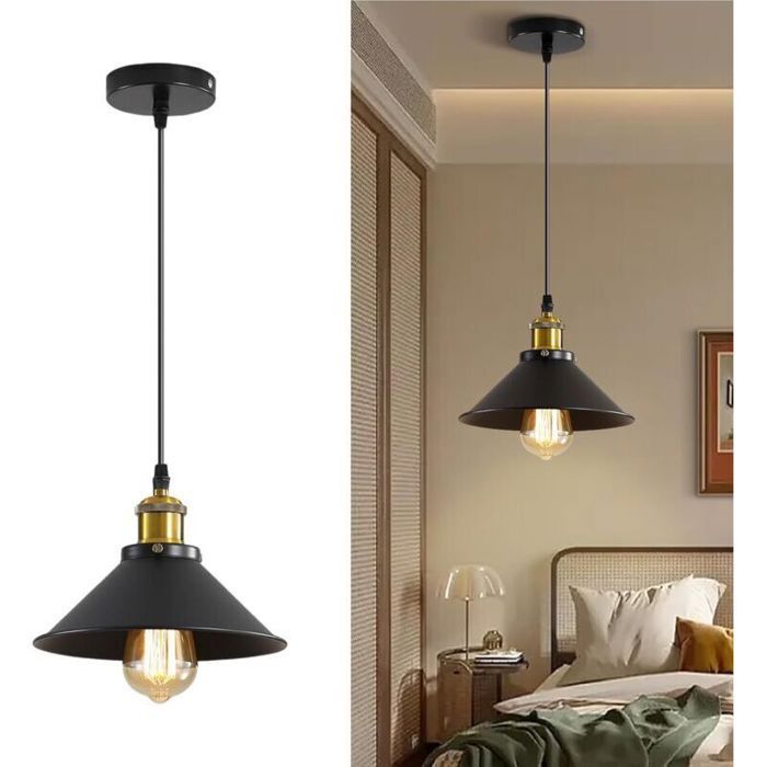 Luminaire suspendu industriel - PZCC - PZCC - Fer forgé - Abat-jour noir en cage géométrique - Douille E27