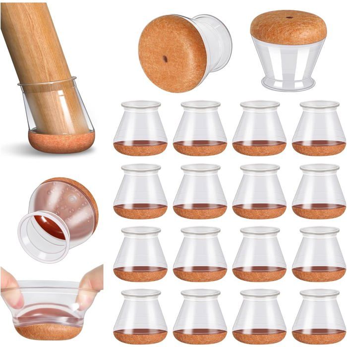 Patins de chaise en silicone - Unbrand - Silicone avec feutre épaissi - 16 pièces - Transparent - Réduit les rayures