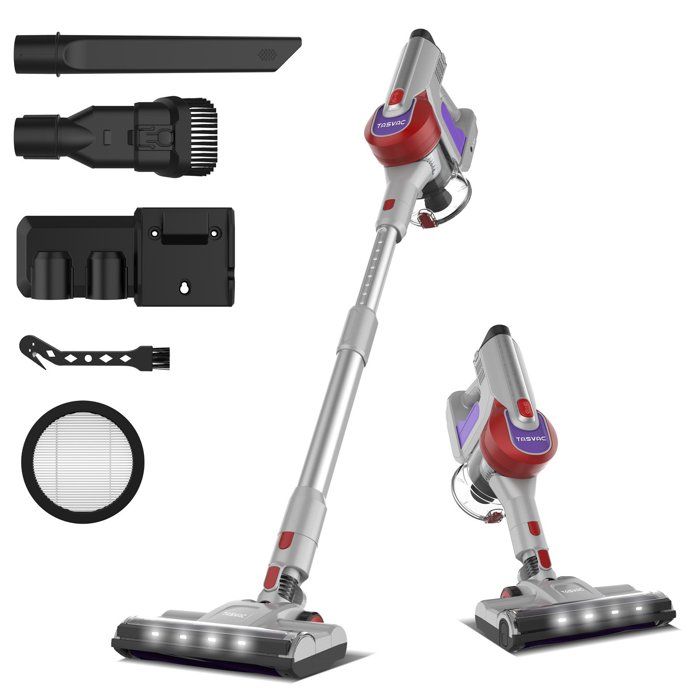 TOPESCT aspirateur balai sans fil23KPA/260W Aspirateur sans FilAffichage LEDBrosse à rouleau souple multifonctionrouge - Topesct