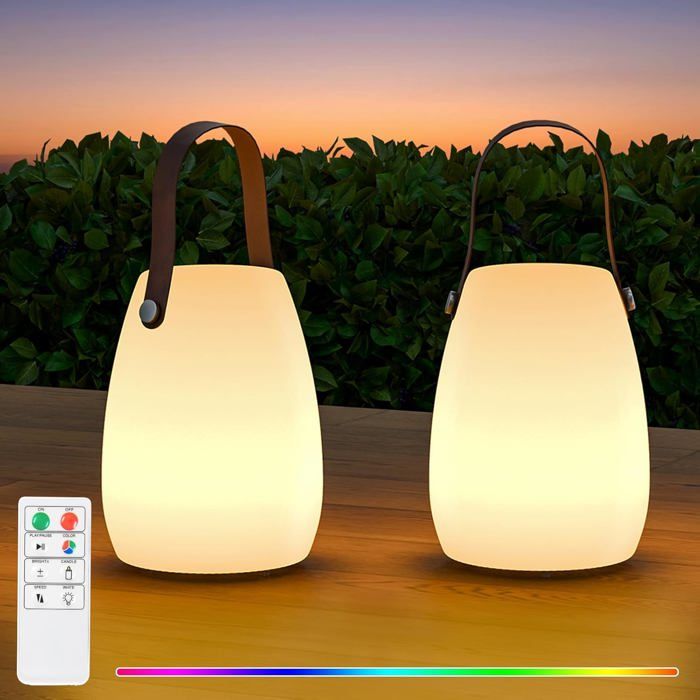 Lot de 2 sans fil jardin terrasse lampes LED dextérieur - Petite lampe de table - 8 couleurs - Lampe de table à intensité variab