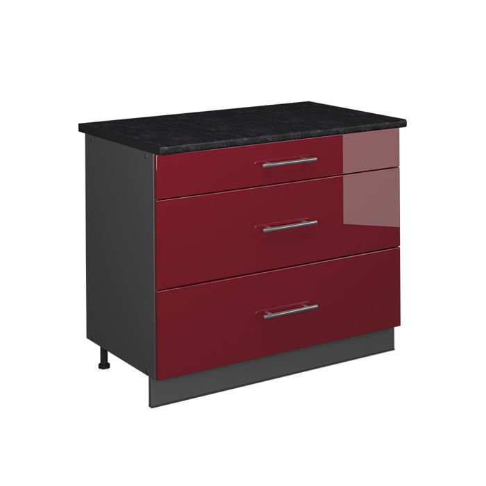 Meuble cuisine Fame-Line 100cm PT Anthracite Rouge bordeaux Haute brillance/Anthracite Vicco 62024