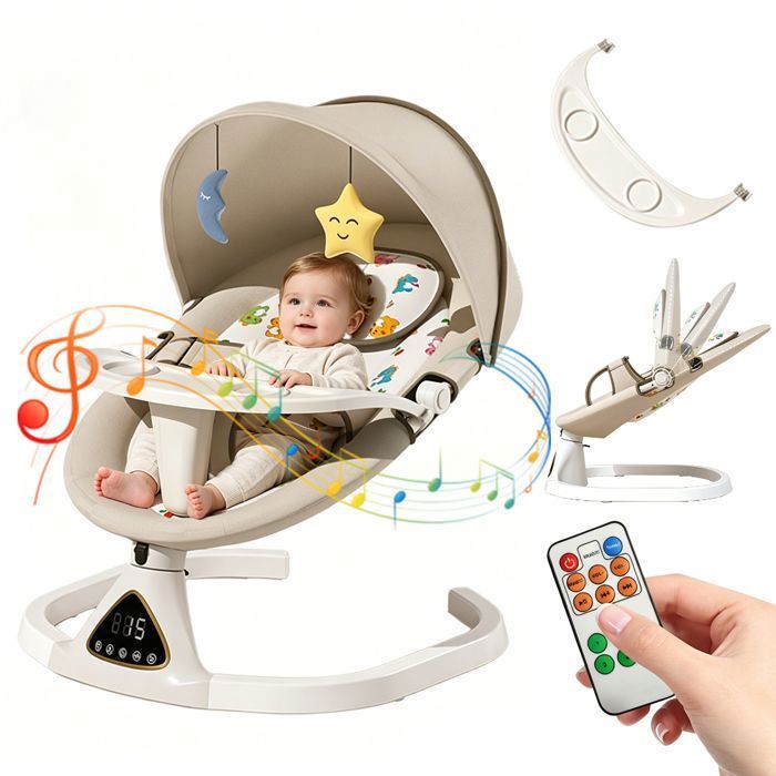 Balancelle Transat Bébé Électrique 3 en 1 chaise berçante électrique pour bébé 5 vitesses télécommande intérieur et extérieur