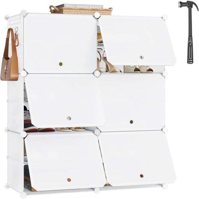 WOLTU Boîte à Chaussures Empilable avec 6 Compartiments Meuble Chaussure pour pour Entrée、Chambre、Studio Blanc WOLTU Boîte à Chaussures Empilable avec 6 Compartiments Meuble Chaussure pour pour Entrée、Chambre、Studio Blanc