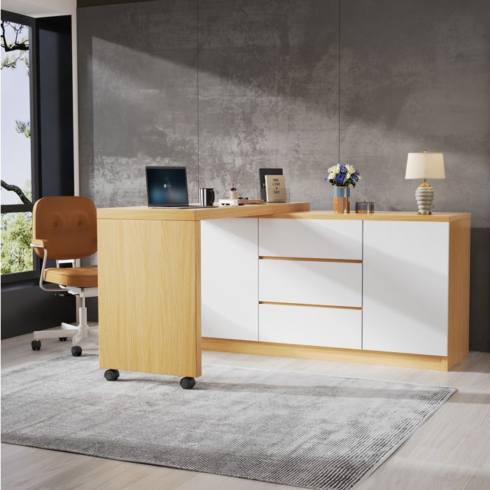 JOINERY bureau d angle pivotant pliant rangement 120 x 50 x 765 cm panneaux de particules blanc décor chêne 2 roulettes frein
