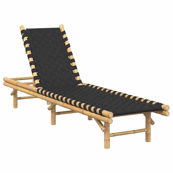 Transat en bambou avec sangles tissées noires - vidaXL - noir et marron - 55 x 200 x 30 cm - dossier réglable - résistant à leau 15