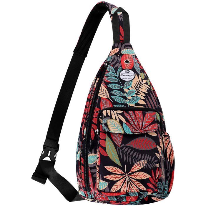 Sac Poitrine Homme Femme ave Bandoulière & Multi Poches Léger Petit Sac de Sport en Nylon Sac Bandoulière à Dos Anti-vol pour Voyage
