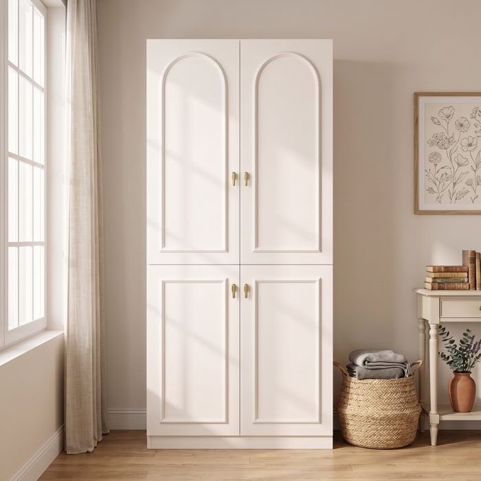 Armoire Entrée-90x48x200cm-multi-fonction porte tambour-armoire haute avec 2 tringles et 3 compartiments de rangement-chambres-blanc