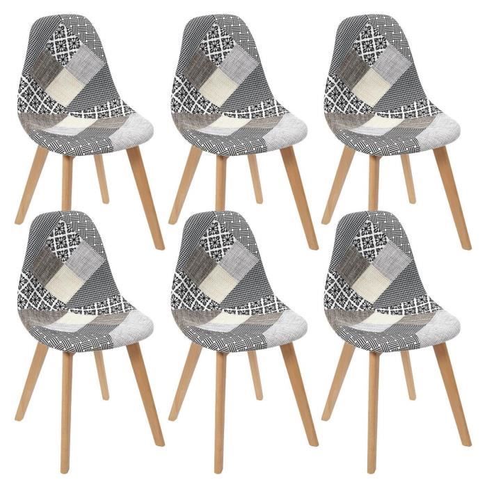 giada - lot de 6 chaises patchwork motifs grisés