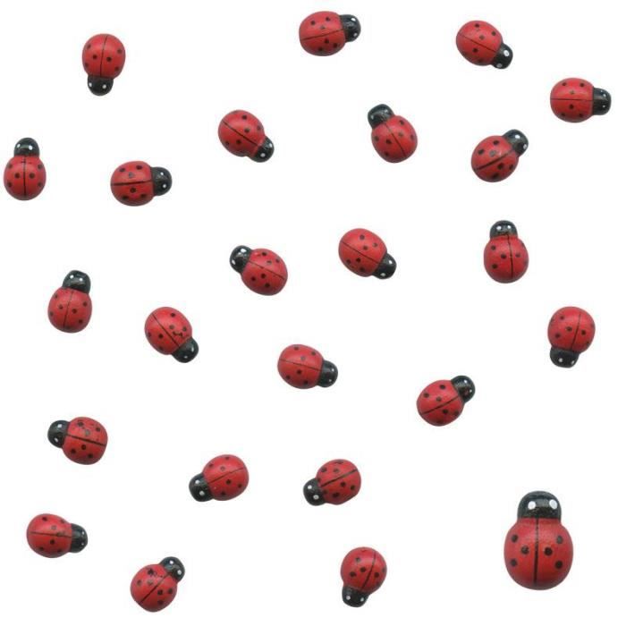 Red Mini coccinelles autocollantes en bois Rouge 9 x 12 mm 9x12mm Bois dense 