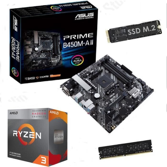 Kit upgrade évolution PC - Carte mère Asus + Processeur AMD Ryzen 3 + 8 Go DDR4 + SSD M.2 480 Go