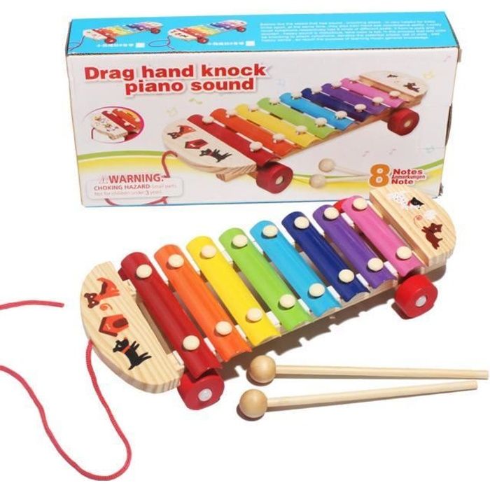 SMAA Percussion Glockenspiel Xylophone Kit de Bell 10 Notes Jouets en Bois pour Les Enfants de Moins de 14 Ans Blue Dolphin avec Les Bell Maillets 