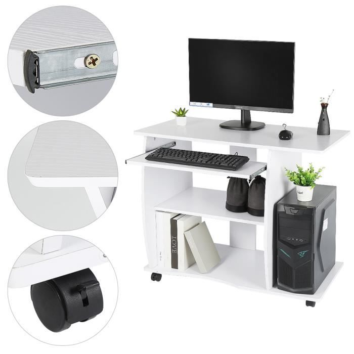90 X 50 X 75 Cm Bureau Informatique A Roulettes Blanc Table D Ordinateur Style Moderne Achat Vente Meuble Informatique 90 X 50 X 75 Cm Bureau Inf Soldes Sur Cdiscount Des Le 20 Janvier Cdiscount