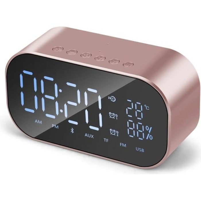 Bluetooth Haut-Parleur LED Réveil Avec Radio FM AUX TF Portable Sans Fil En Plein Air Lecteur de Musique Miroir Surface Rose