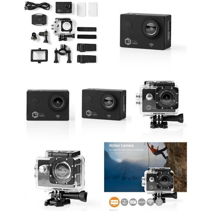 Caméra sport Type GOPRO 20 MPixel + Support Étanche 30.0 m 90 min Wi-Fi pour: Android™ / IOS