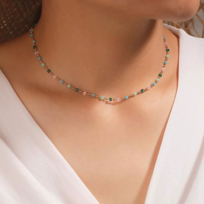 Collier de Mode pour Femme en Acier Inoxydable et Perles de