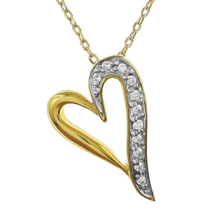 Pendentif Cœur Plaqué Or Avec Zircons - Chaîne En Option - Neuf Avec étiquettes - Femme - Thème Amour