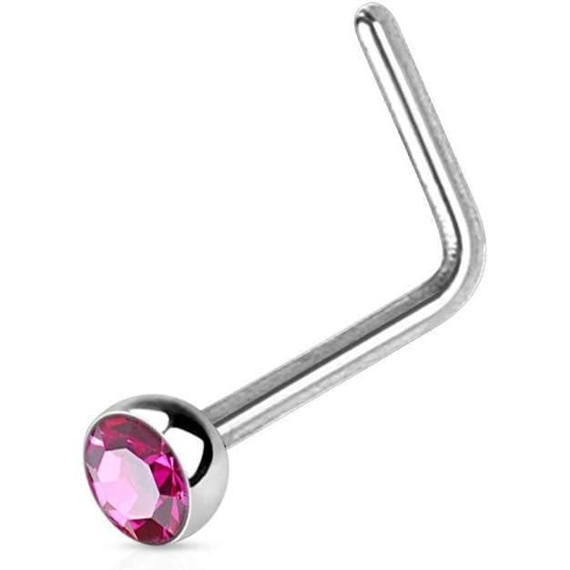 Piercing De Nez En Acier Chirurgical 316L Avec Cristal - Tige 0,8 Mm, Longueur 6 Mm, Choix De 3 Couleurs