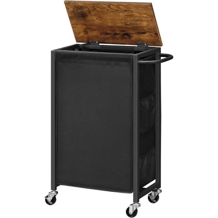 Country Wäschekorb Aus Kunststoff, 50 Liter – Großes Klappdeckel, 3 Griffe, Rotan-Optik, Made In France