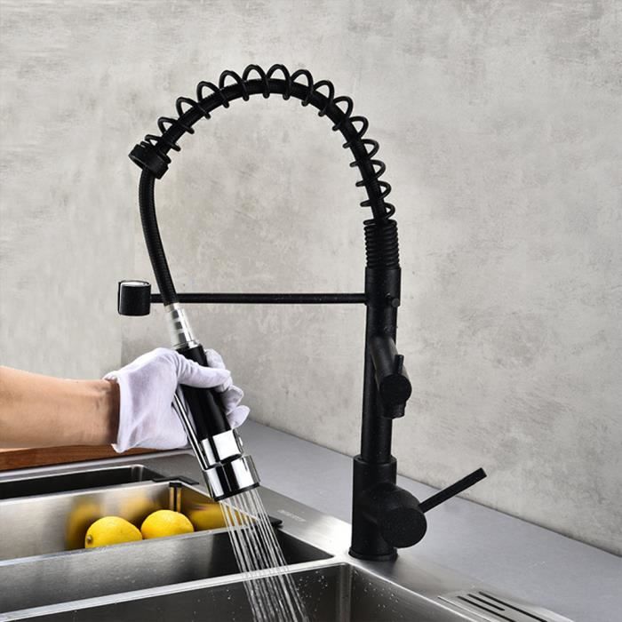 Robinet mitigeur cuisine avec douchette flexible noir – Le