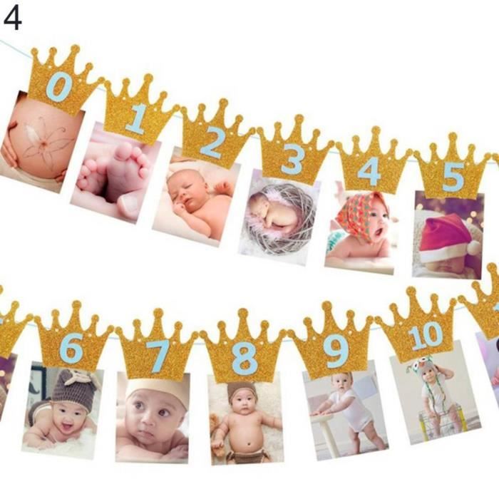 1er Bebe Anniversaire Fete Glitter Couronne Banniere Photo Mensuelle 1 12 Mois Guirlande 4 Cdiscount Maison