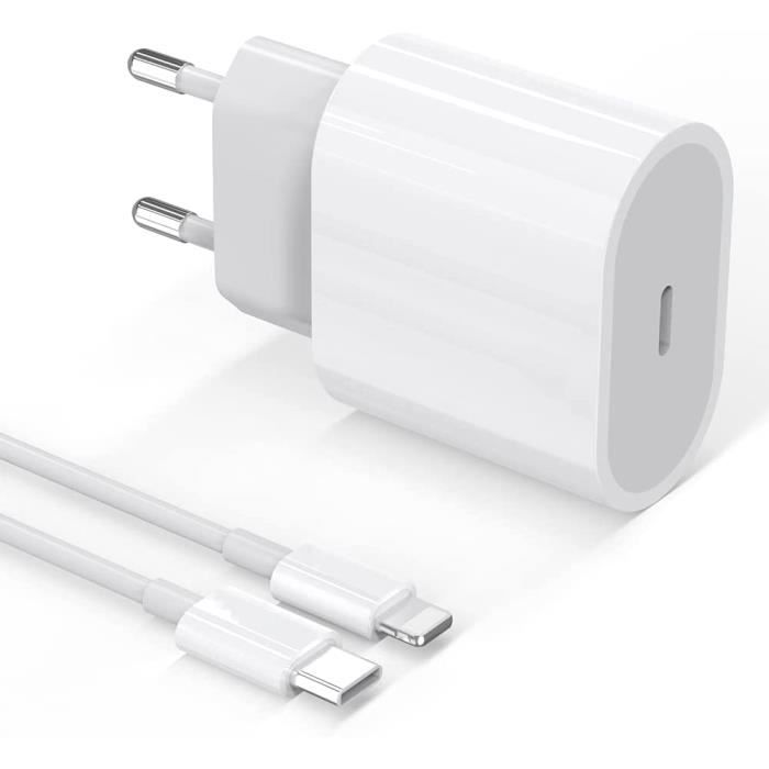 CHARGEUR IPHONE RAPIDE 20W + CABLE USB-C POUR IPHONE 8-X-XS-XR-11-12-13-14  IPAD