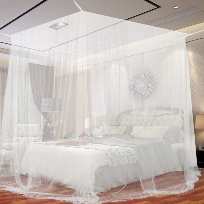 Moustiquaire De Lit 200x200x180 Cm Avec Sac De Rangement - Blanche, Carrée, Universelle Intérieur Extérieur Et Camping