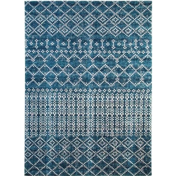 BROCANTE - Tapis berbère esprit vintage pour intérieur et extérieur résiste à la pluie 160 x 230 cm Bleu