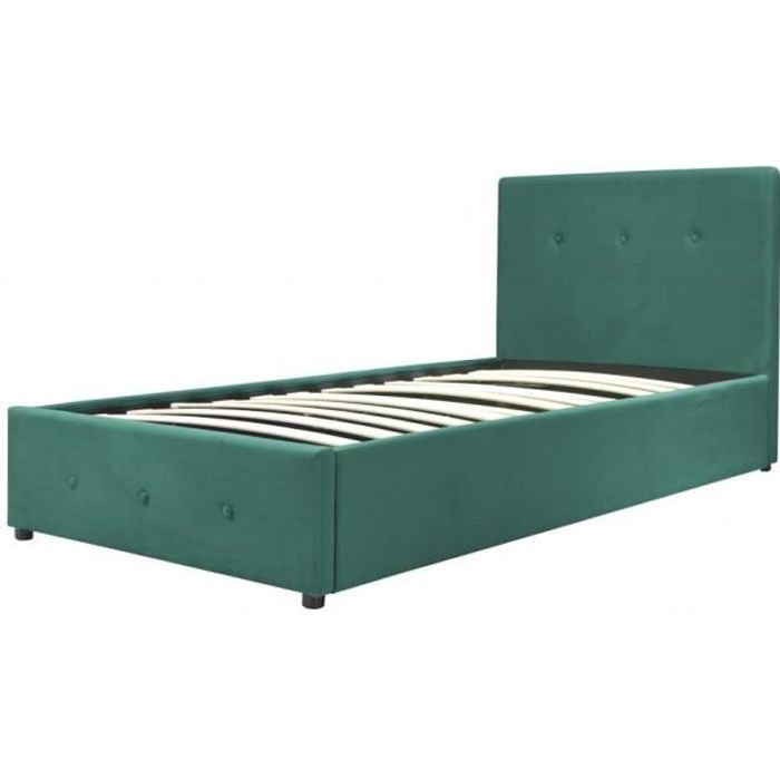 Lit Coffre Capitonné Emma 90x190cm  Vert  Sommier inclus  Lit design et fonctionnel