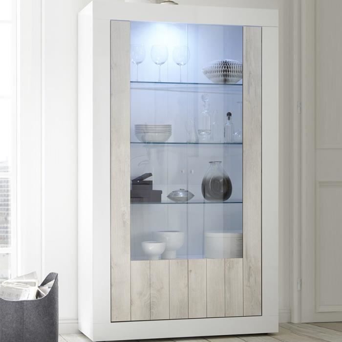 Buffet Vaisselier Blanc Et Couleur Pin Moderne Serena 3 L 110 X P