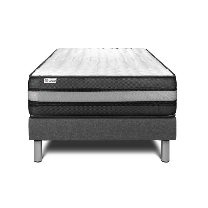 Ensemble Matelas Sommier 90x200 cm - Sommier Gris (en kit) - Vital Power Zen Gris Ensemble Matelas Sommier 90x200 cm - Sommier Gris (en kit) - Vital Power Zen Gris