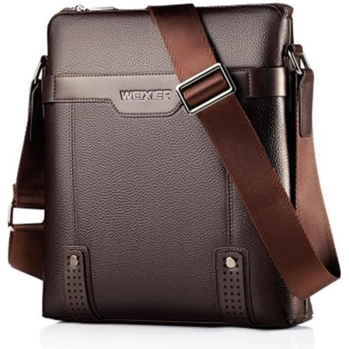 Sac Bandoulière Homme En Simili Cuir - Style Rétro - Marron - 3 Poches - Neuf Avec étiquettes