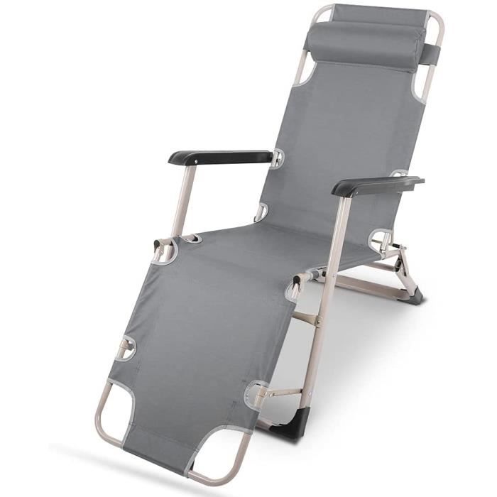 Chaise Longue De Jardin Pliable Et Réglable SHAMZ - Inclinable Avec Coussin - 120 Kg Max - 2024